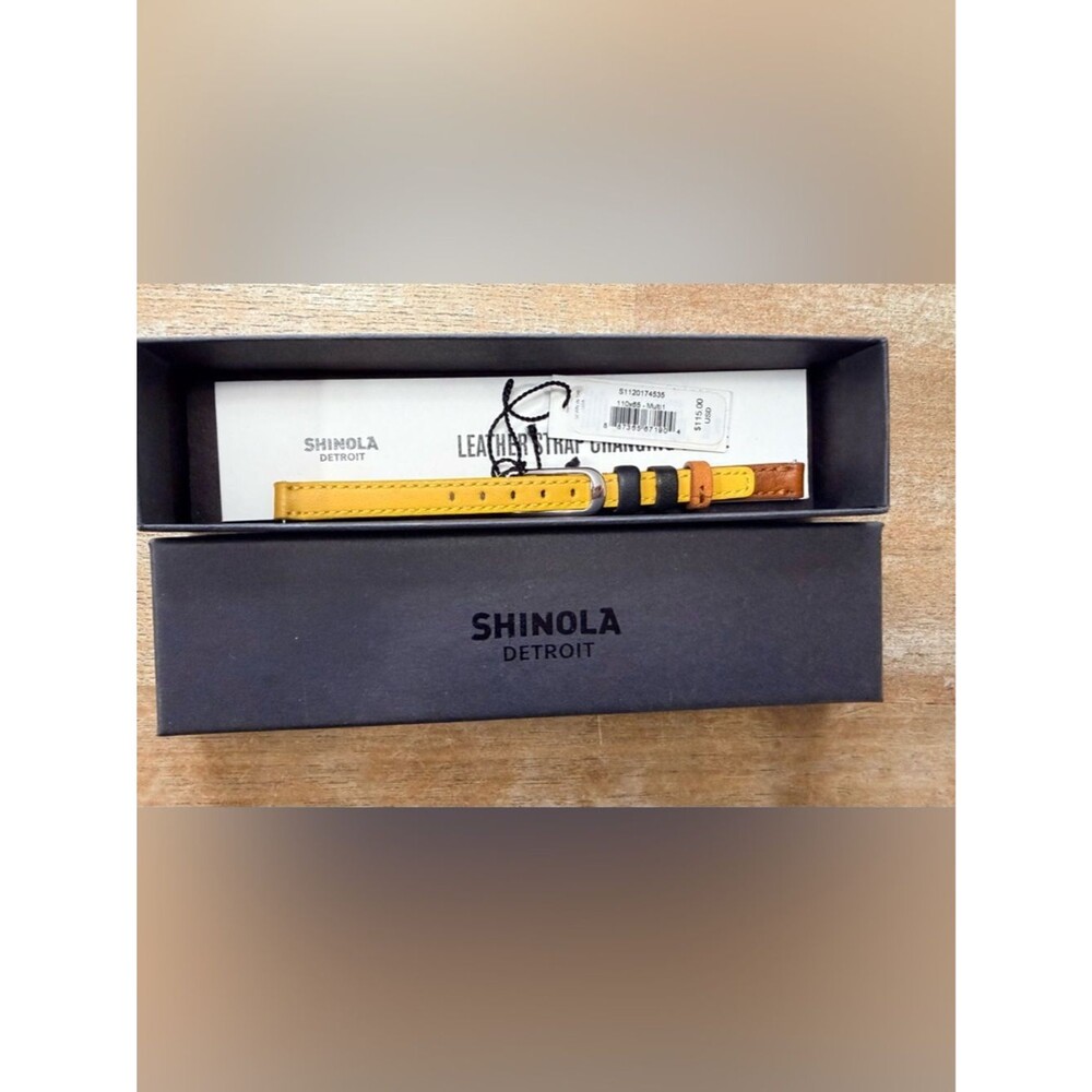Shinola Yellow and Brown Leather Watch Strap with Black Keeper NWT 8mm
